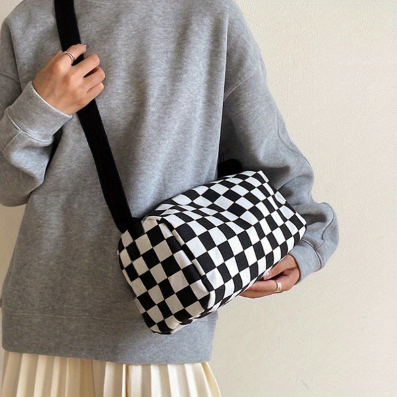 Chic Plaid Canvas Crossbody Ba - Women Bags Zip บทวิจารณ์และราคา