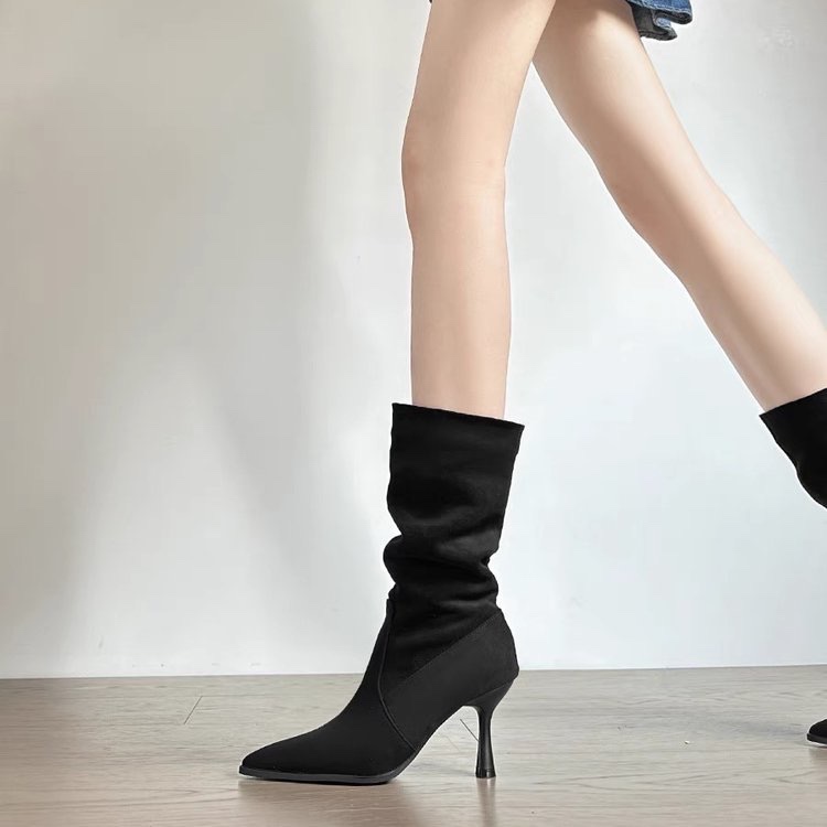 Cow Suede Mid-calf Modern Boot - Women Bags Zip บทวิจารณ์และราคา