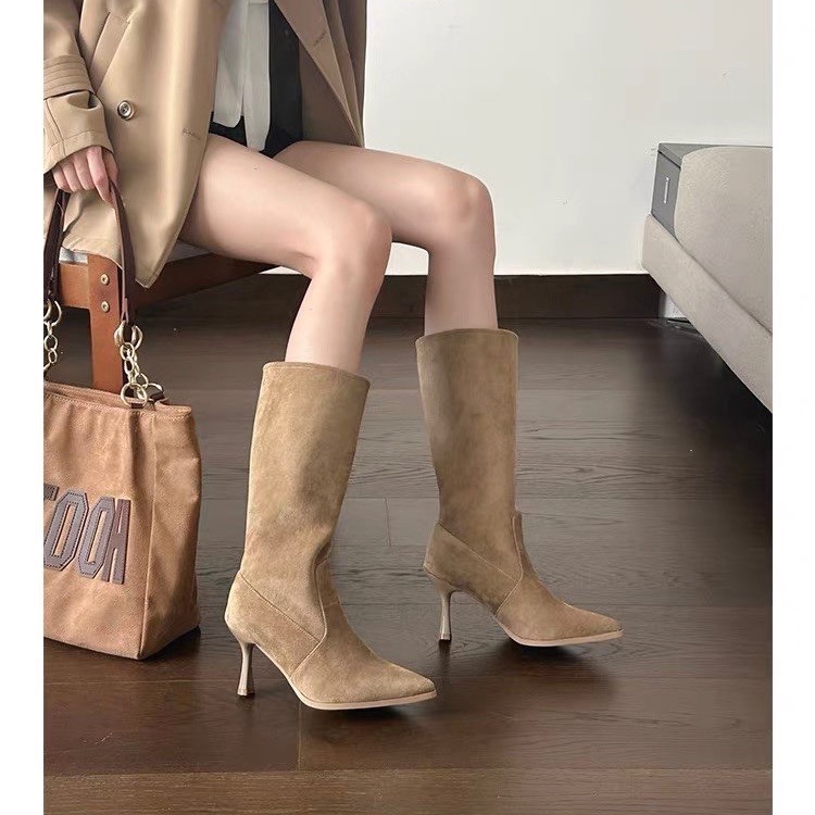 Cow Suede Mid-calf Modern Boot - Women Bags Zip บทวิจารณ์และราคา