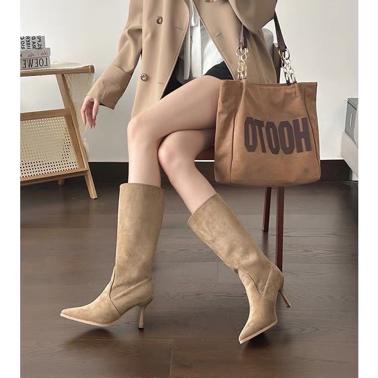 Cow Suede Mid-calf Modern Boot - Women Bags Zip บทวิจารณ์และราคา