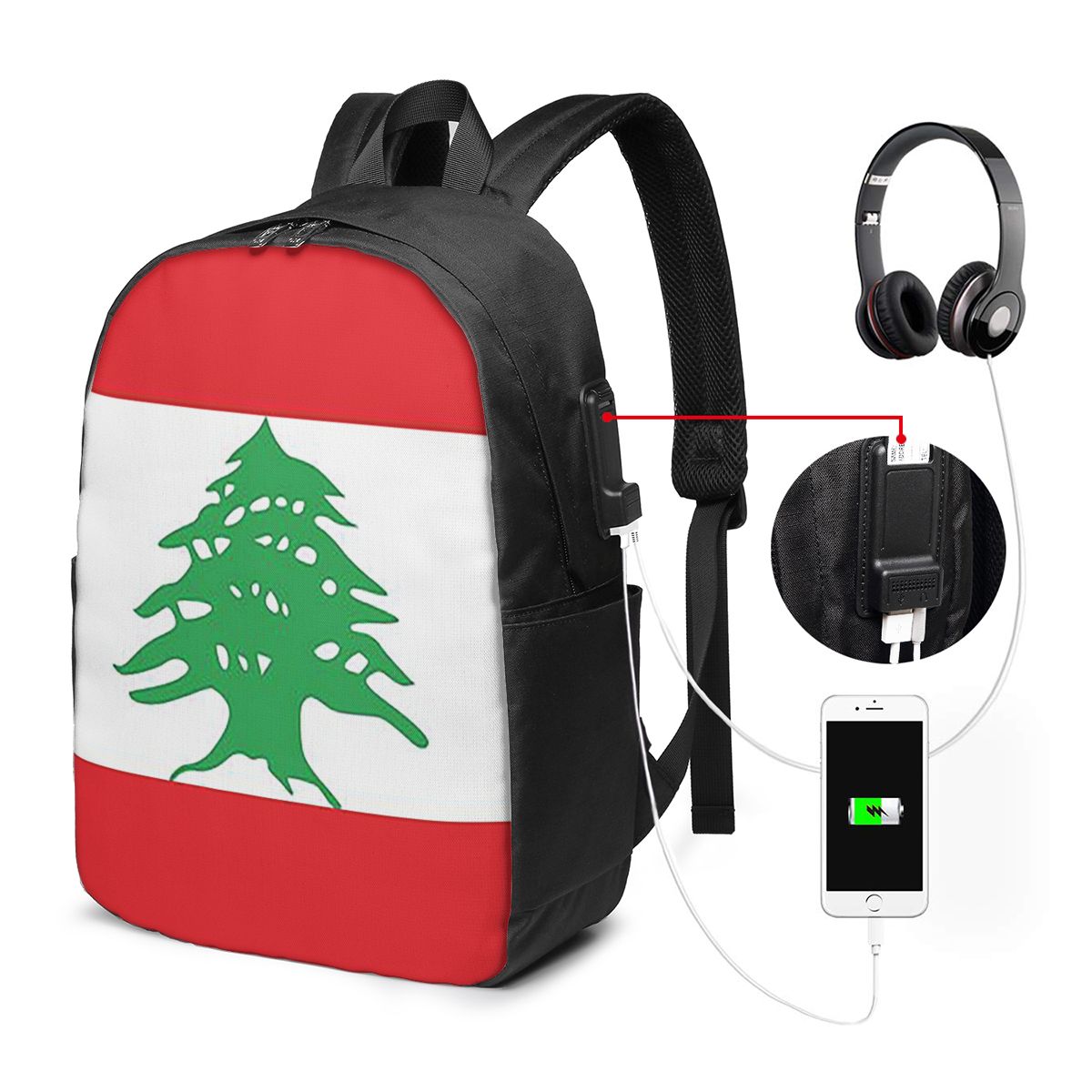 Flag Of Lebanon Backpack Trave - Women Bags Lebanon บทวิจารณ์และราคา