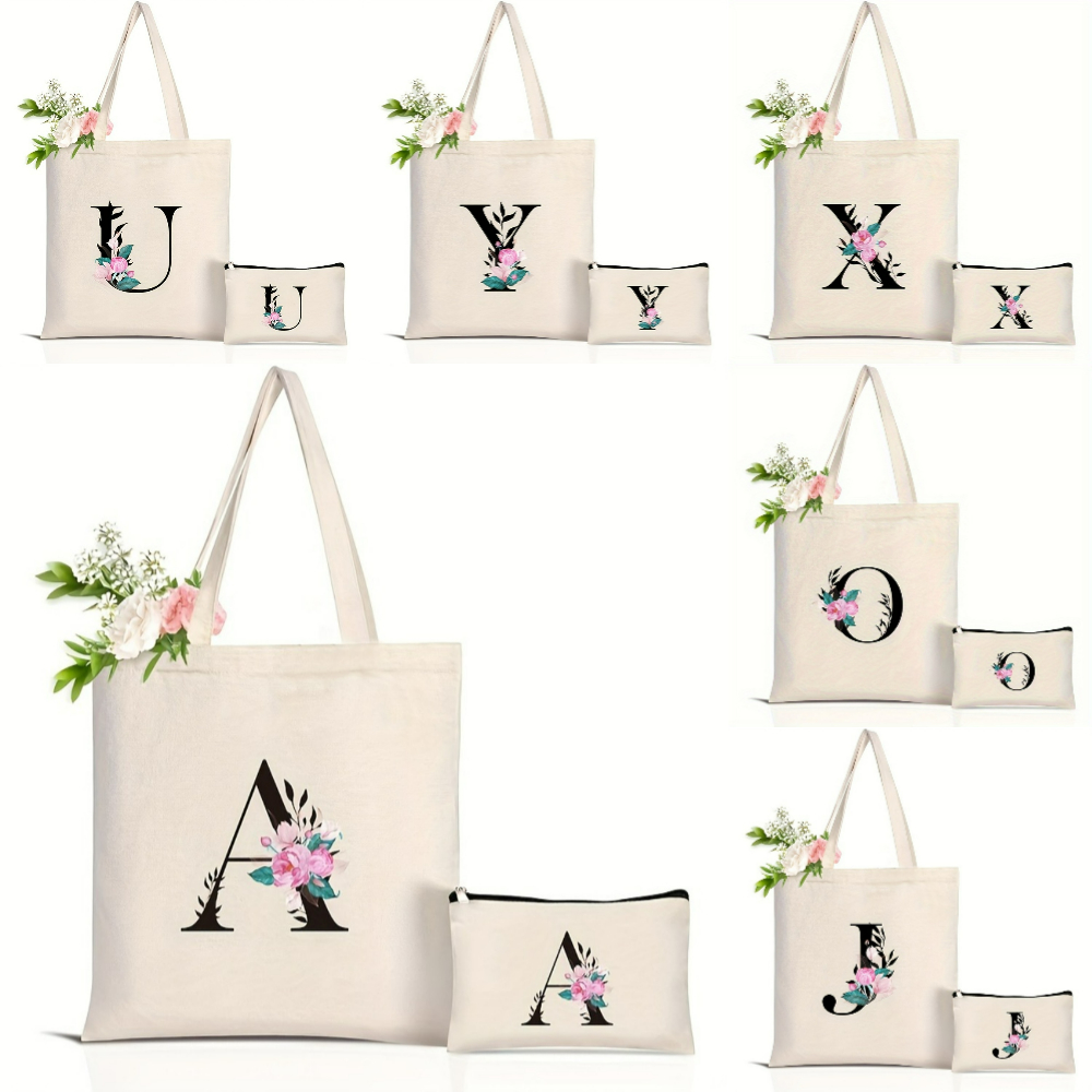 Elegant Floral Alphabet Tote B - Shopper Tote Canvas บทวิจารณ์และราคา