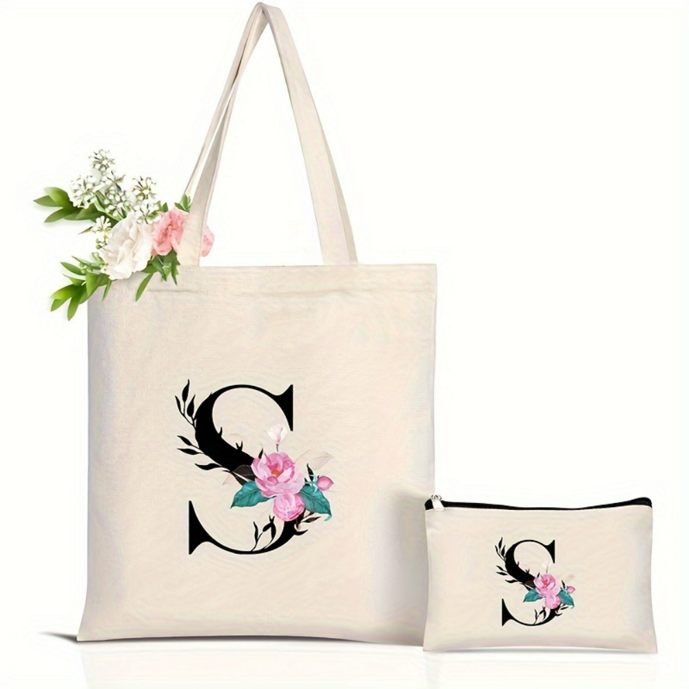 Elegant Floral Alphabet Tote B - Shopper Tote Canvas บทวิจารณ์และราคา