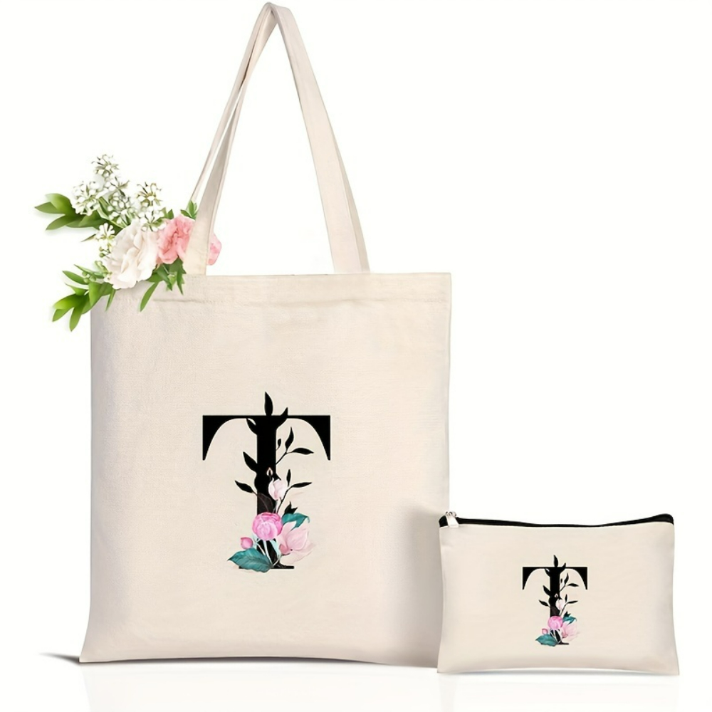 Elegant Floral Alphabet Tote B - Shopper Tote Canvas บทวิจารณ์และราคา