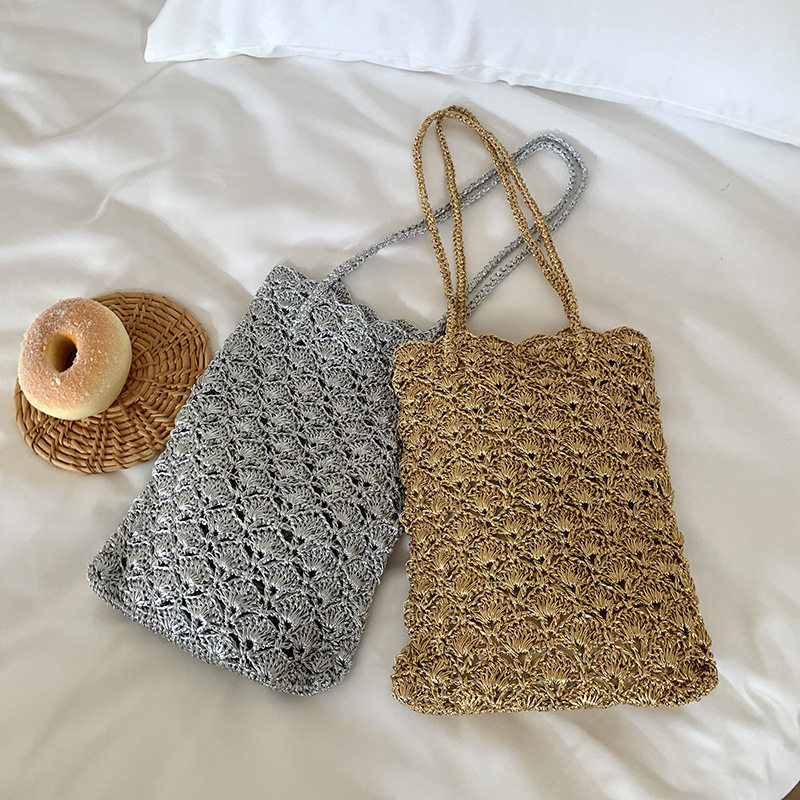 Silver Thread Handmade Woven B - Crochet Market Bag บทวิจารณ์และราคา