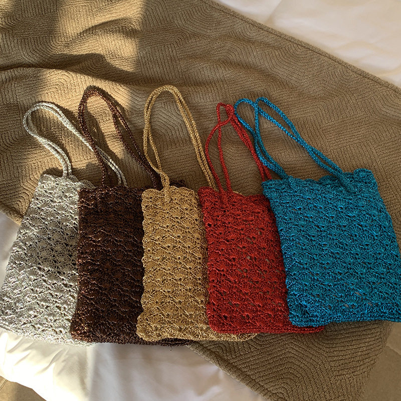Silver Thread Handmade Woven B - Crochet Market Bag บทวิจารณ์และราคา