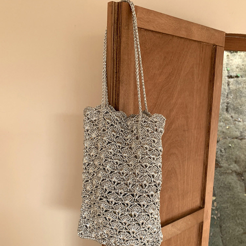 Silver Thread Handmade Woven B - Crochet Market Bag บทวิจารณ์และราคา